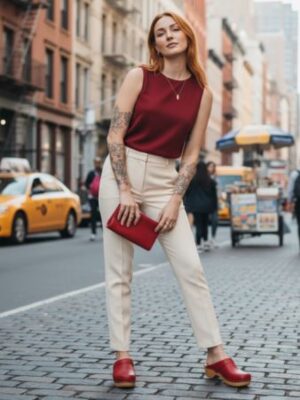 כפכפי עץ רונה אדום מט