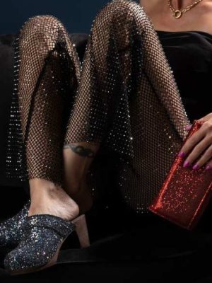 קבקבי עץ פנטזי שחור עקב גבוה נצנצים