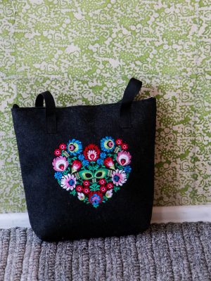 תיק רקום פרחים ירוק וכחול